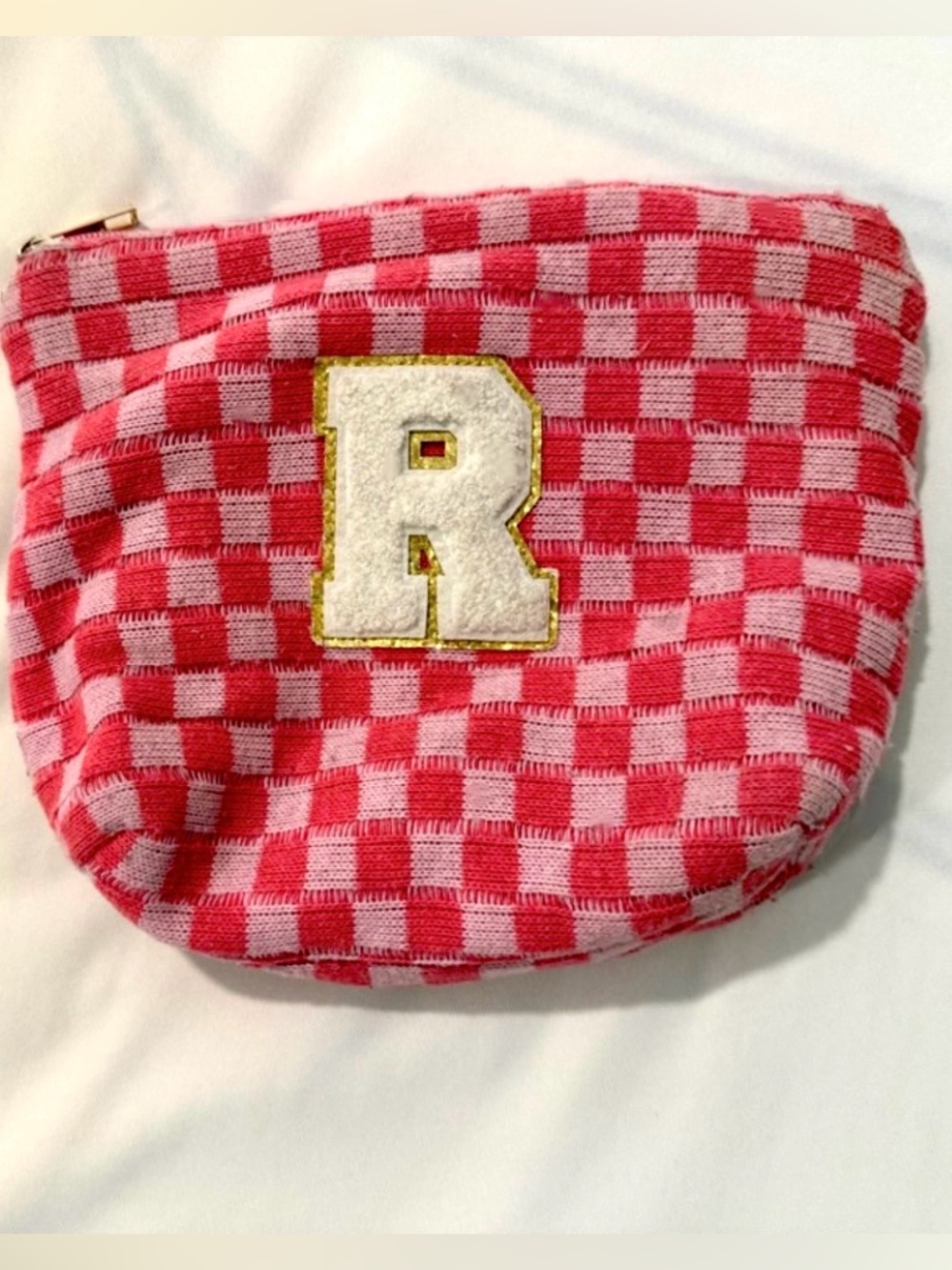 Pink Checkered Kids Coin Purse with Number Patch